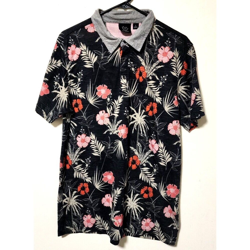 Burnside Short Sleeve Men Floral Polo Shirt Size Large